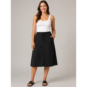 Vintage Studio Midi Skirt Womens Large Black Linen Blend Drawstring Pockets
